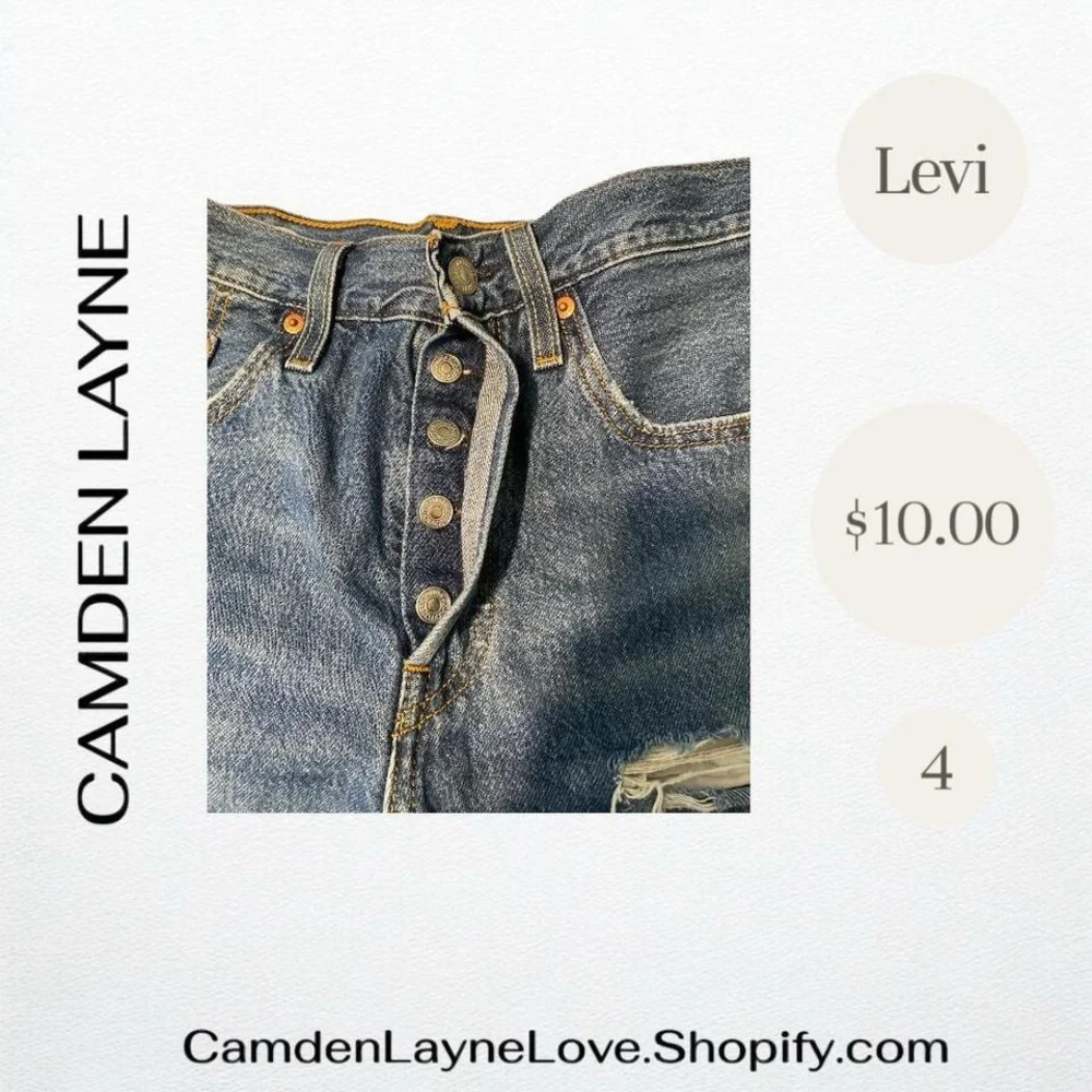 Levi's Blue Denim Jean Shorts with Brown Label